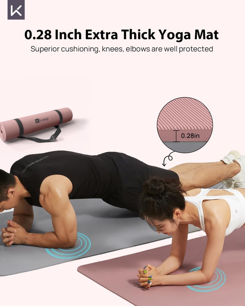 Keep Yoga Mat, 32" Extra Wide Exercise Mat with Strap for Men and Women, 7mm Thick Double-Sided Non-Slip Eco-friendly Yoga Mat for Pilates, Workout and Fitness - Image 2